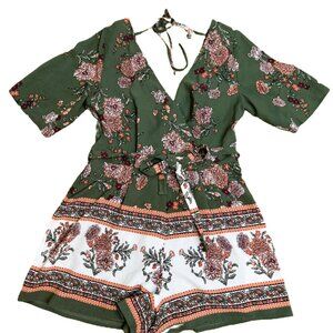 Francesca's Blue Rain Floral Romper size M NWT